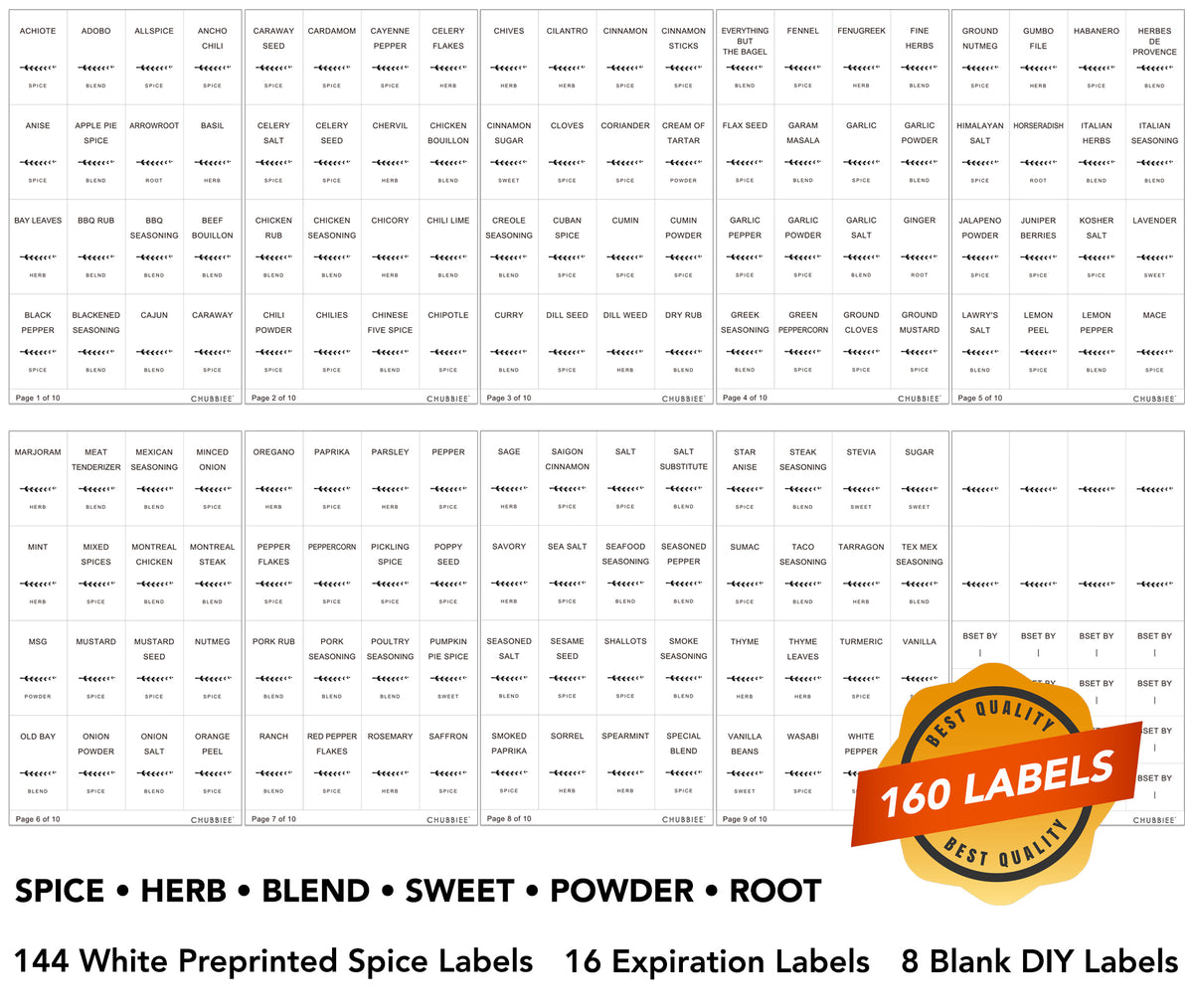 Spice Labels for Jars  Preprinted Spice Labels –
