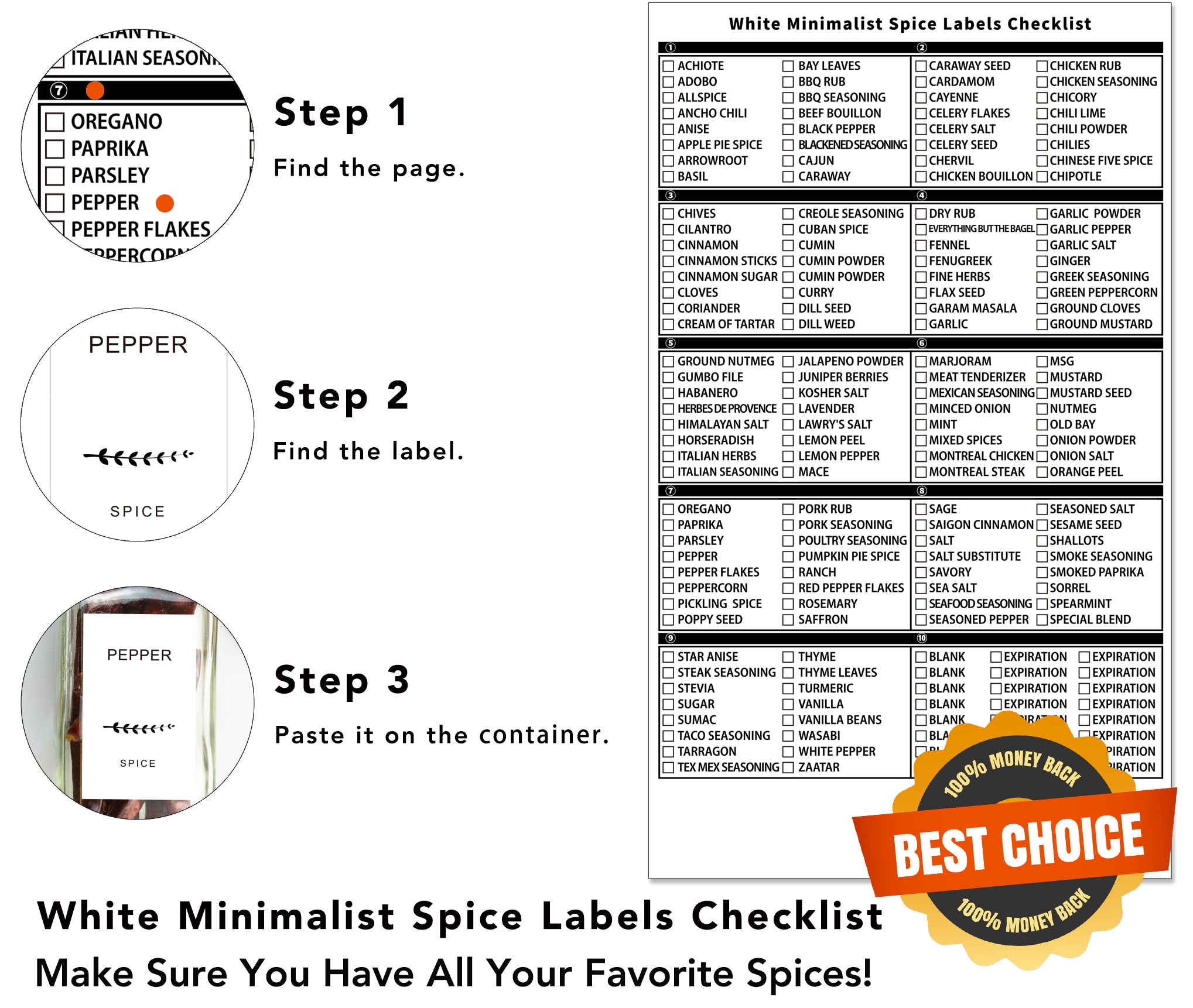 44 Square Spice Labels for Spices, Hindi + English, Minimalist Preprinted  Spice Jar Labels, Black Text on White Waterproof Label