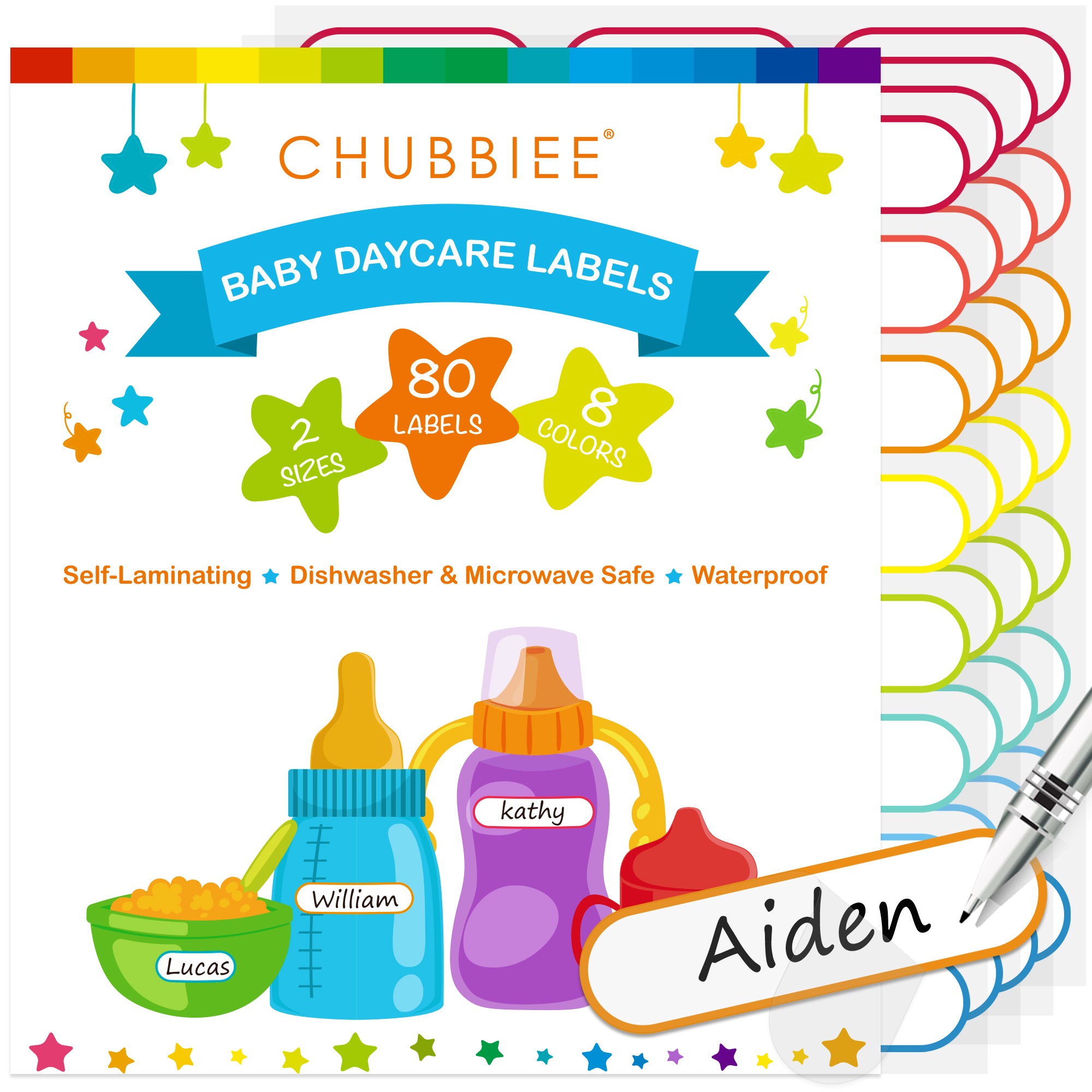 Baby Bottle Labels for Daycare, Self-Laminating, Waterproof Write-On N –  Chubbiee